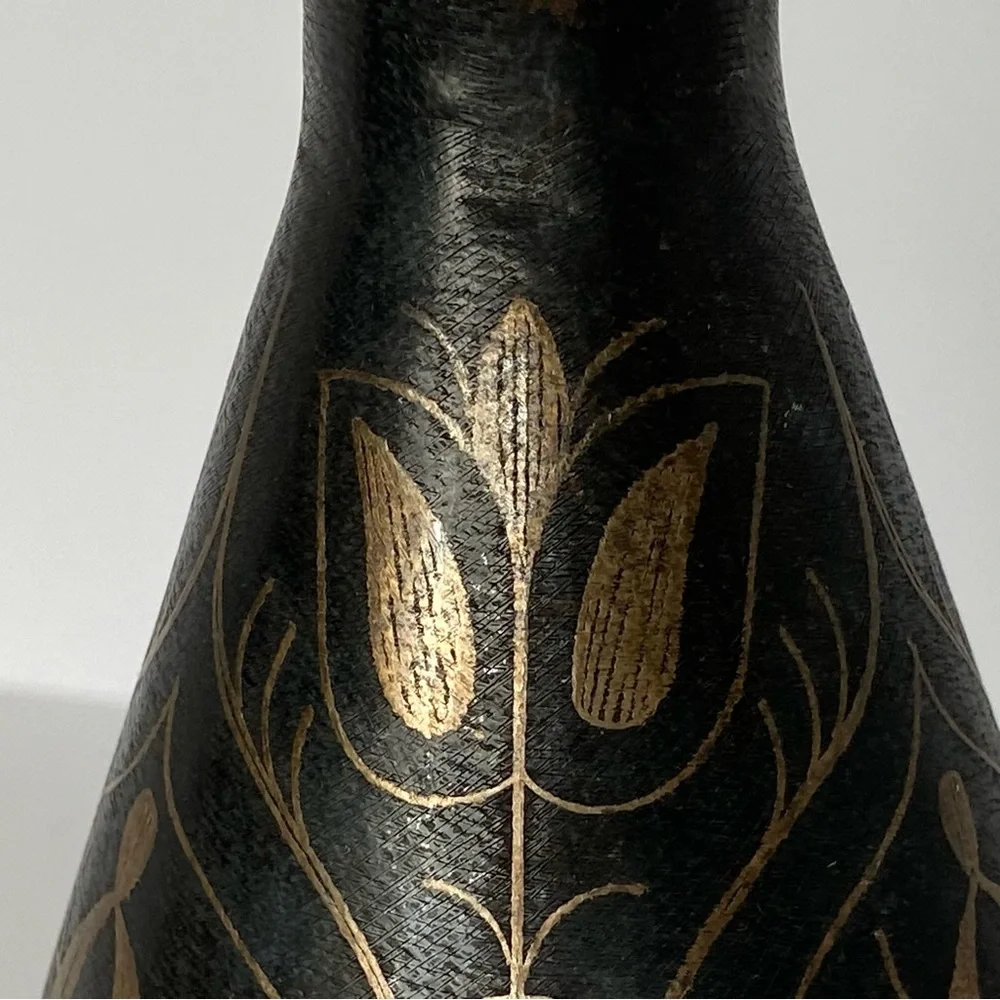 Vintage Brass Vase Etched India 7” Tall Metal Old Brown Bud Flower Engraved